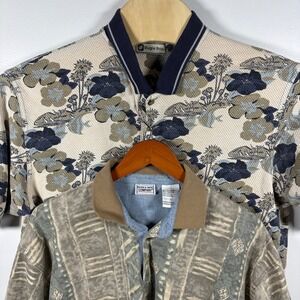 Vintage Bugle Boy Polo Shirts Bundle Mens Large Tropical Floral Geometric 90s